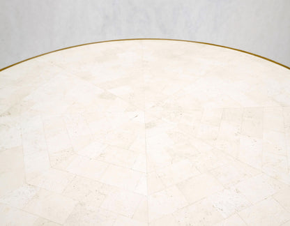 EstablishedLines Round Travertine Tile Brass Inlay Cylinder Base Dining Conference Table Mint!
