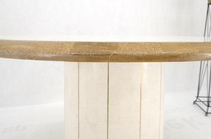 EstablishedLines Round Travertine Tile Brass Inlay Cylinder Base Dining Conference Table Mint!
