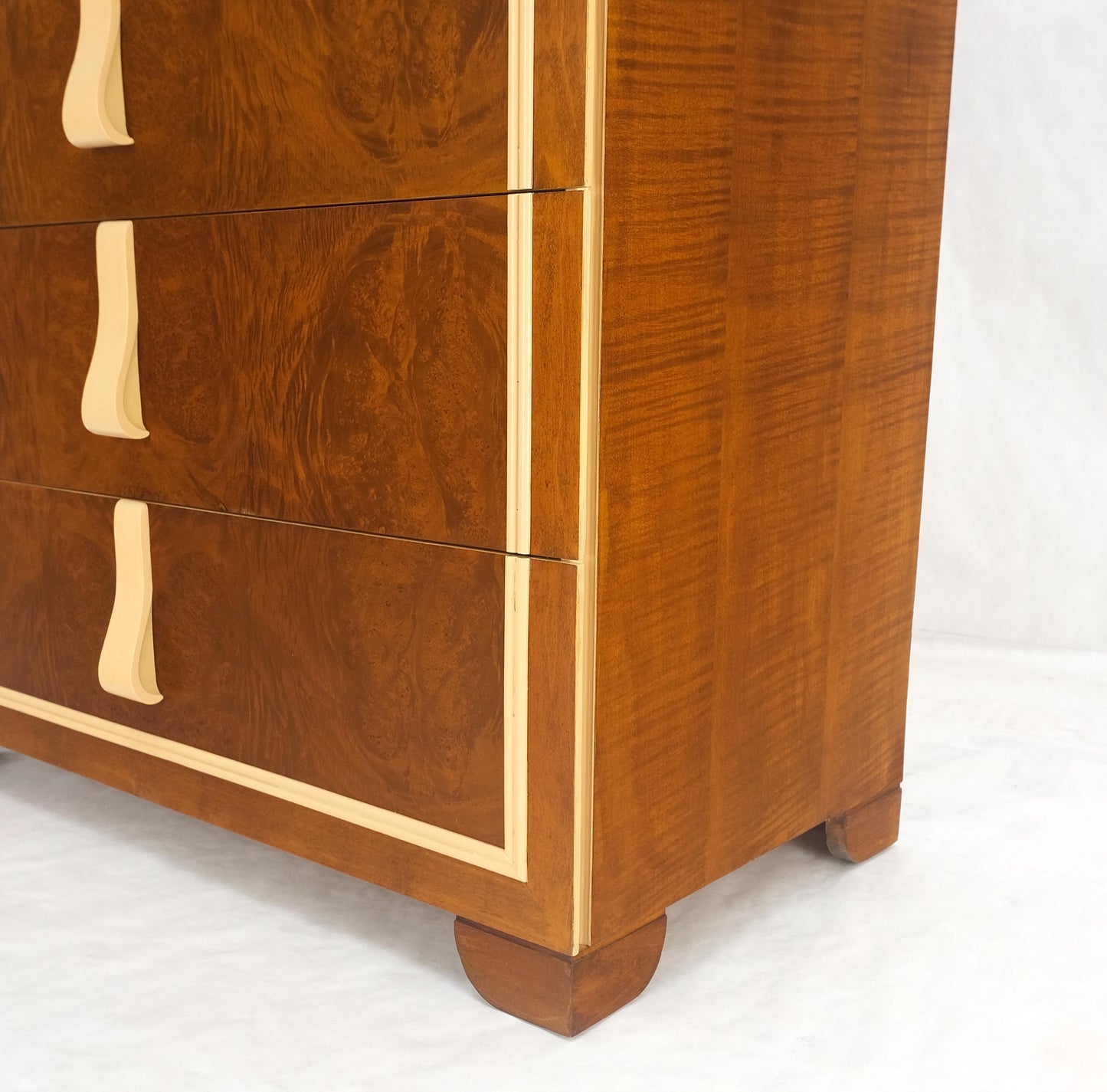 EstablishedLines Restored Art Deco Mid Century Burl Wood 5 Drawers Tall High Chest Dresser MINT!