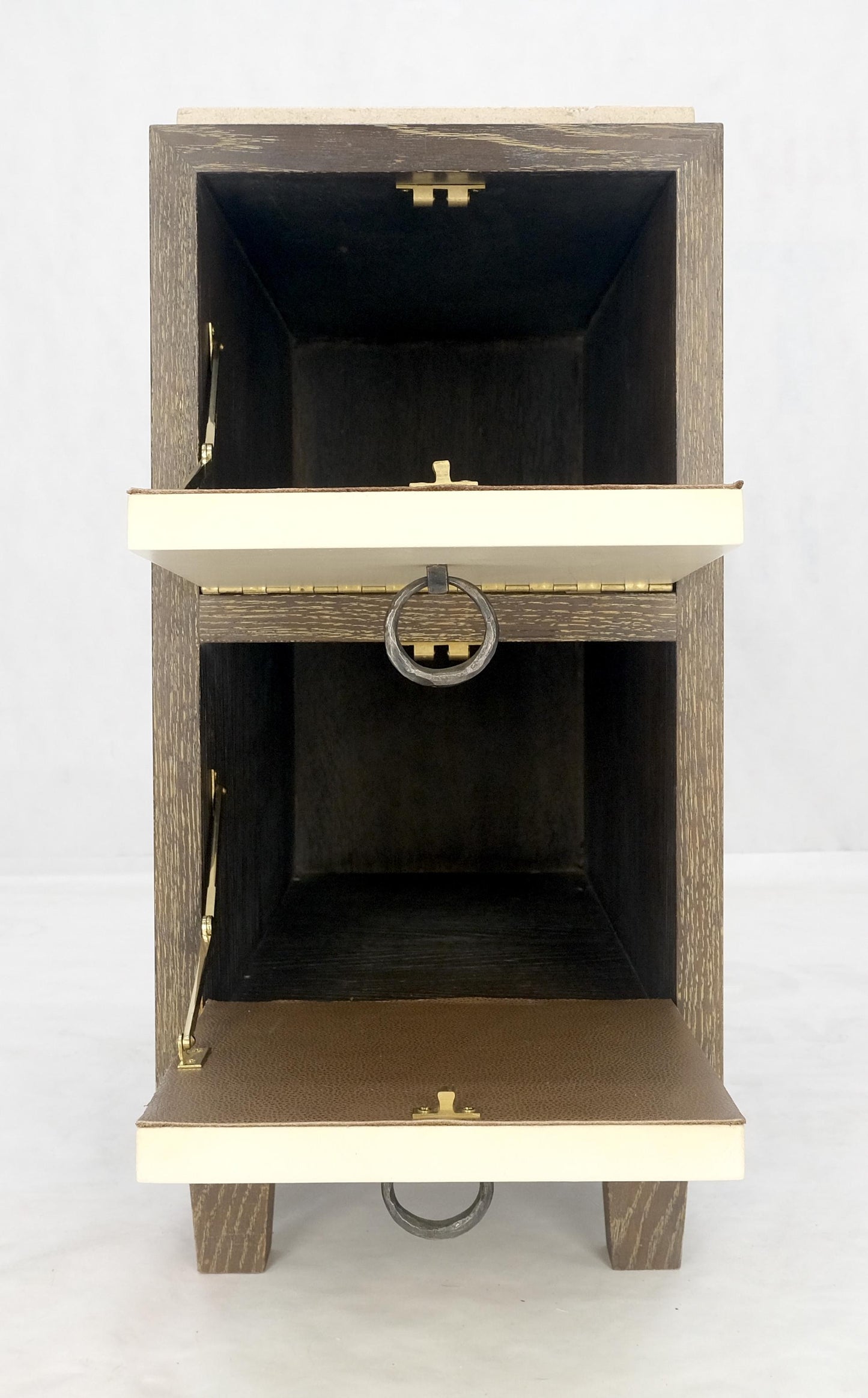 EstablishedLines Travertine Top Cerused Drop Front Doors Compartments Night Stand End Table MINT