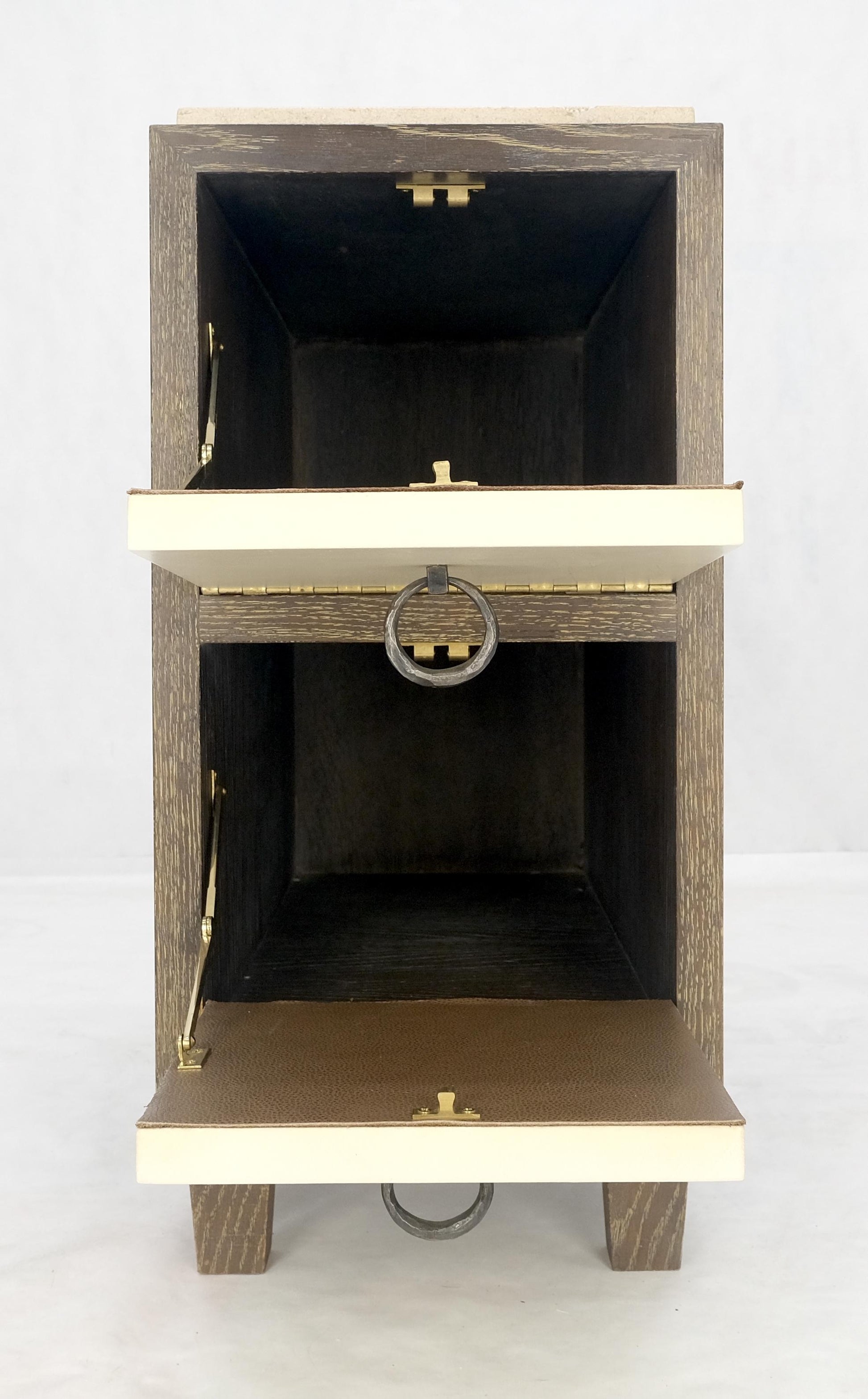 EstablishedLines Travertine Top Cerused Drop Front Doors Compartments Night Stand End Table MINT