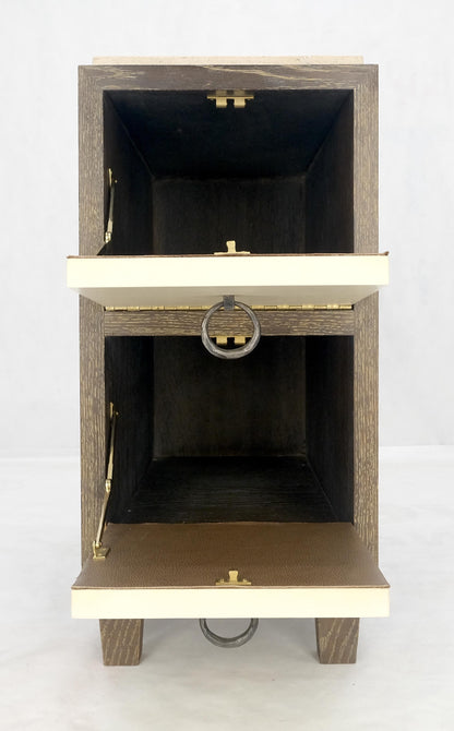 EstablishedLines Travertine Top Cerused Drop Front Doors Compartments Night Stand End Table MINT