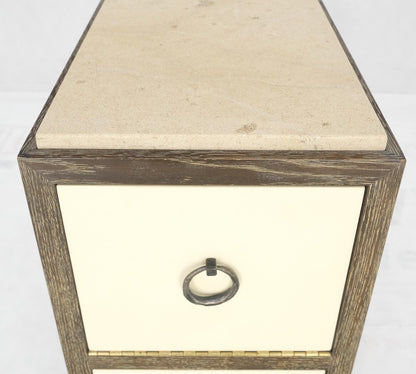 Travertine Top Cerused Drop Front Doors Compartments Night Stand End Table MINT
