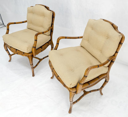 EstablishedLines Faux Bamboo Horn Shape Legs New Linen Upholstery Lounge Chairs MINT!