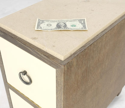 Travertine Top Cerused Drop Front Doors Compartments Night Stand End Table MINT