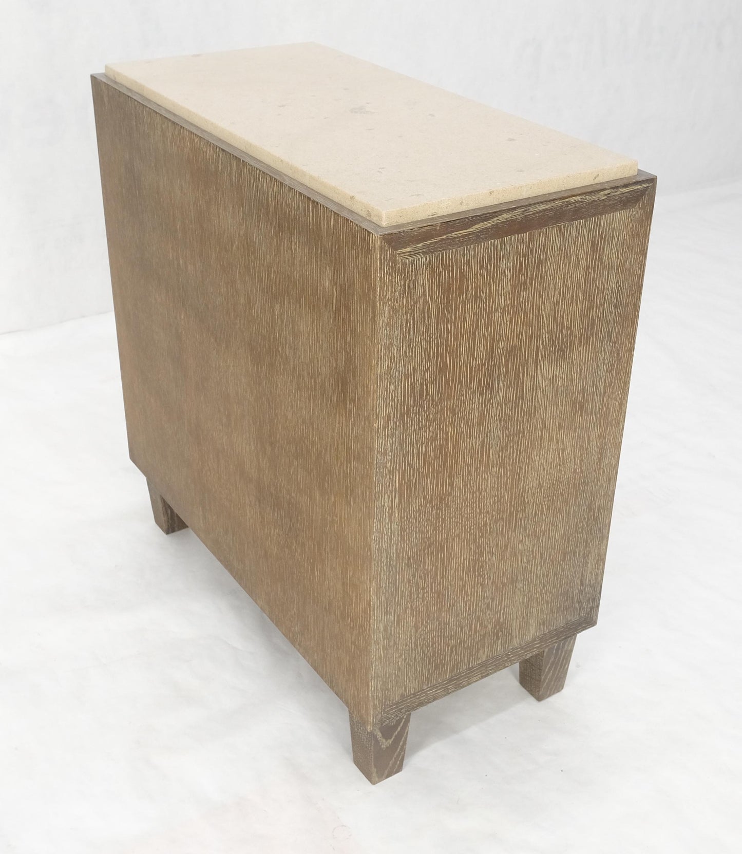 Travertine Top Cerused Drop Front Doors Compartments Night Stand End Table MINT