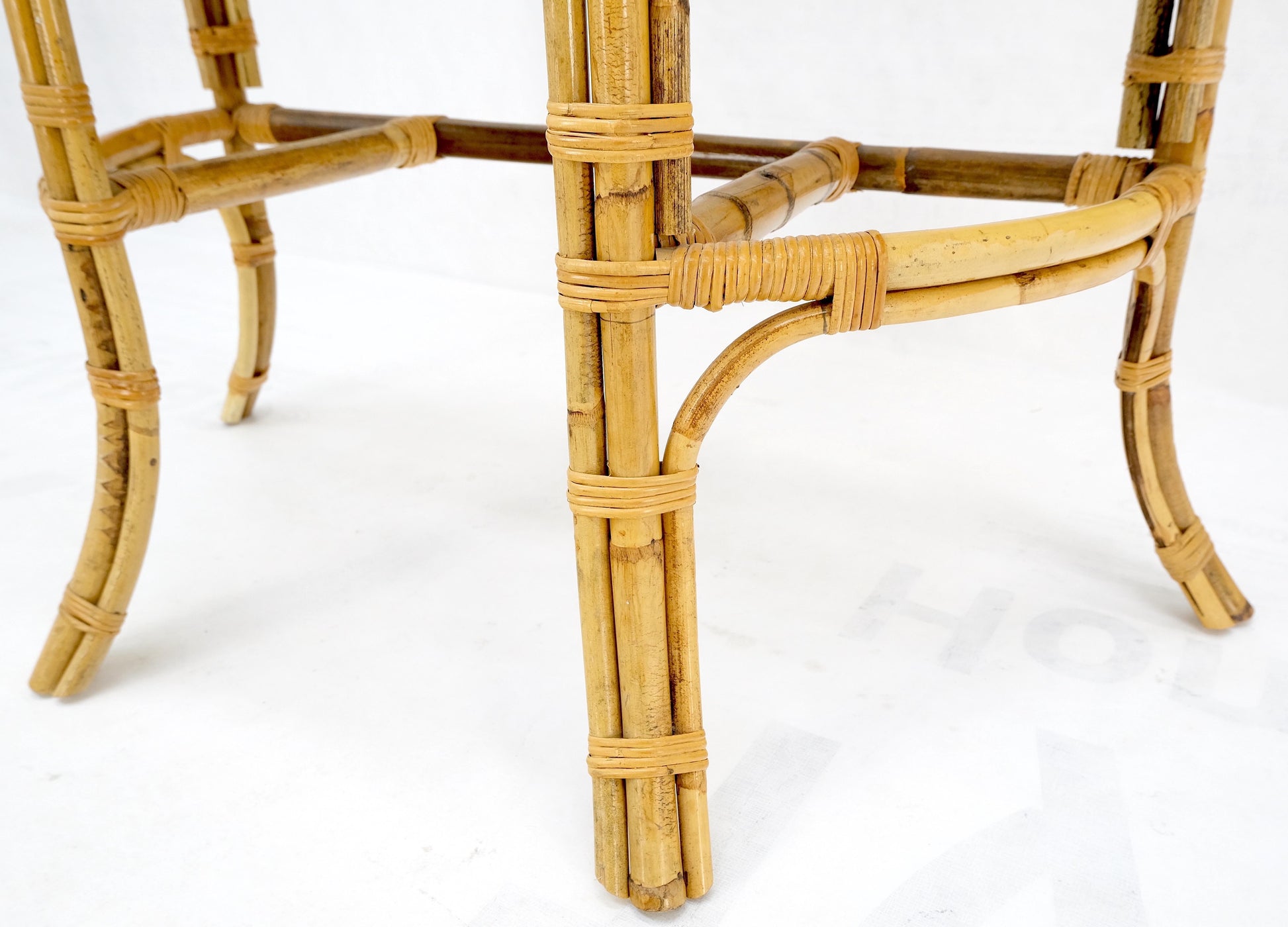 Vintage 1970s Bamboo Rattan Demilune Mid-Century Modern Console Sofa Table Mint