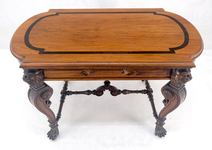 EstablishedLines Carved Lion Face & Foot Legs Renaissance Revival Inlaid Walnut Center Table MINT