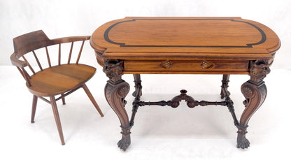 EstablishedLines Carved Lion Face & Foot Legs Renaissance Revival Inlaid Walnut Center Table MINT