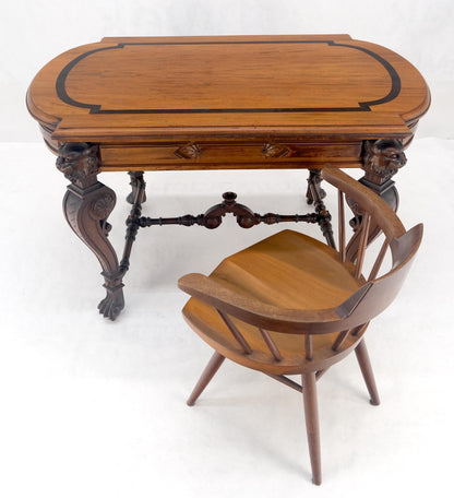 EstablishedLines Carved Lion Face & Foot Legs Renaissance Revival Inlaid Walnut Center Table MINT