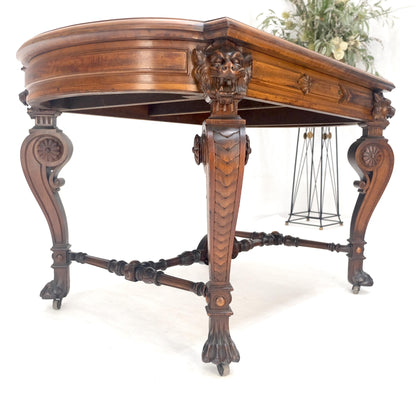 EstablishedLines Carved Lion Face & Foot Legs Renaissance Revival Inlaid Walnut Center Table MINT
