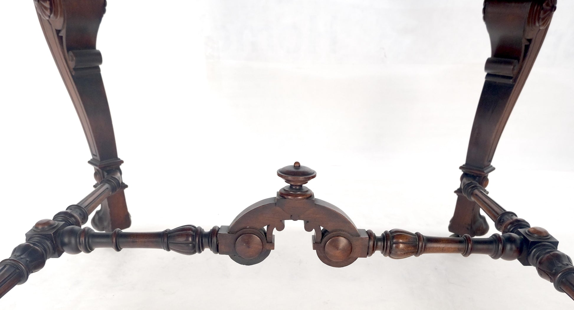 EstablishedLines Carved Lion Face & Foot Legs Renaissance Revival Inlaid Walnut Center Table MINT