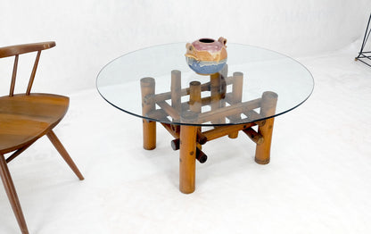 EstablishedLines Mid Century Modern Round Glass Top Thick Diameter Bamboo Base Coffee Table MINT
