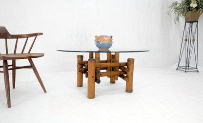 EstablishedLines Mid Century Modern Round Glass Top Thick Diameter Bamboo Base Coffee Table MINT