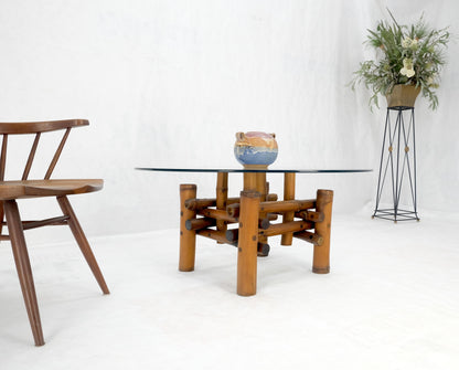 EstablishedLines Mid Century Modern Round Glass Top Thick Diameter Bamboo Base Coffee Table MINT