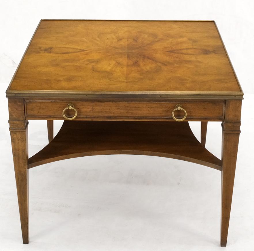 EstablishedLines Baker Burl Walnut Square Brass Gallery Top Drawer Side Lamp Table Night Stand