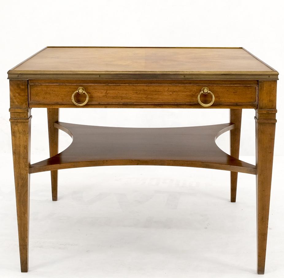 EstablishedLines Baker Burl Walnut Square Brass Gallery Top Drawer Side Lamp Table Night Stand