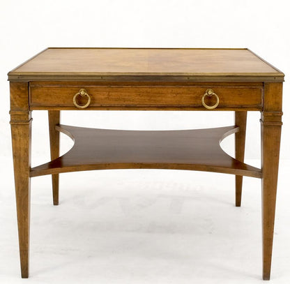 EstablishedLines Baker Burl Walnut Square Brass Gallery Top Drawer Side Lamp Table Night Stand