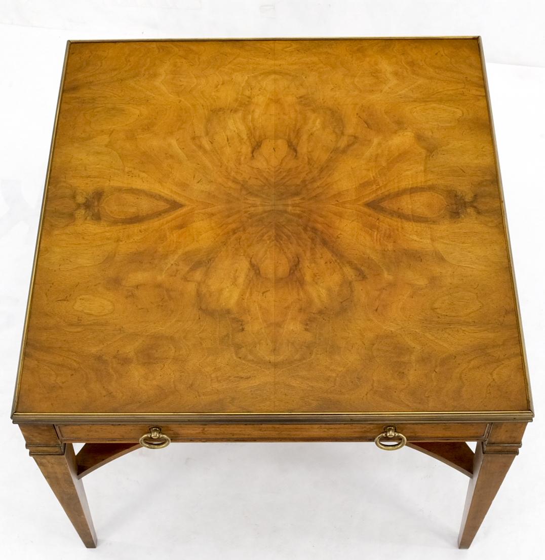 EstablishedLines Baker Burl Walnut Square Brass Gallery Top Drawer Side Lamp Table Night Stand