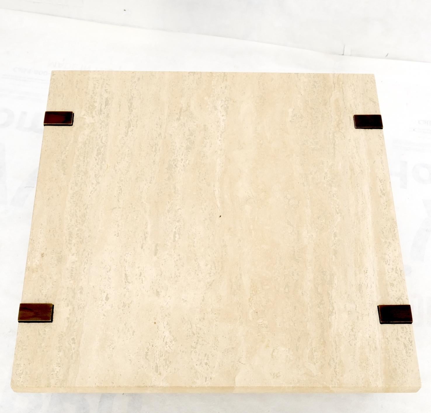 EstablishedLines Solid Bronze Base Thick Square Solid Travertine Top Coffee Center Table Mint!