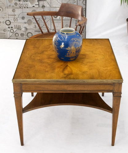 EstablishedLines Baker Burl Walnut Square Brass Gallery Top Drawer Side Lamp Table Night Stand