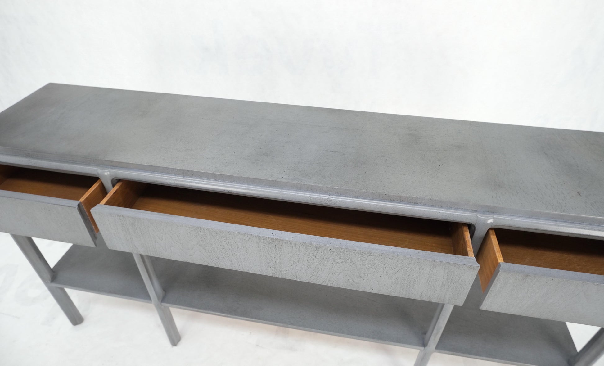 EstablishedLines Widdicomb Faux Finish 3 Drawer Long Sofa Console Table Credenza W/ Shelf Mint!