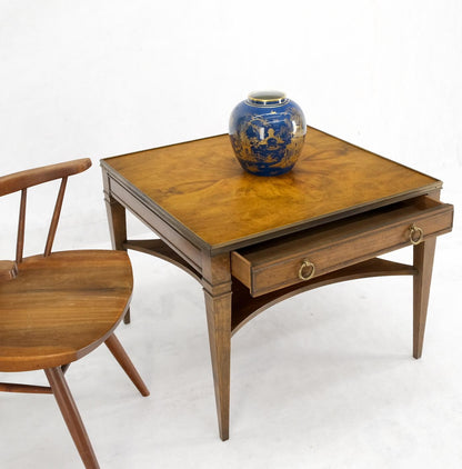 EstablishedLines Baker Burl Walnut Square Brass Gallery Top Drawer Side Lamp Table Night Stand