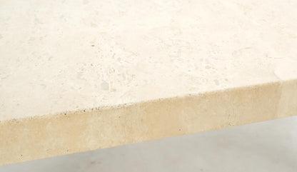 EstablishedLines Solid Bronze Base Thick Square Solid Travertine Top Coffee Center Table Mint!