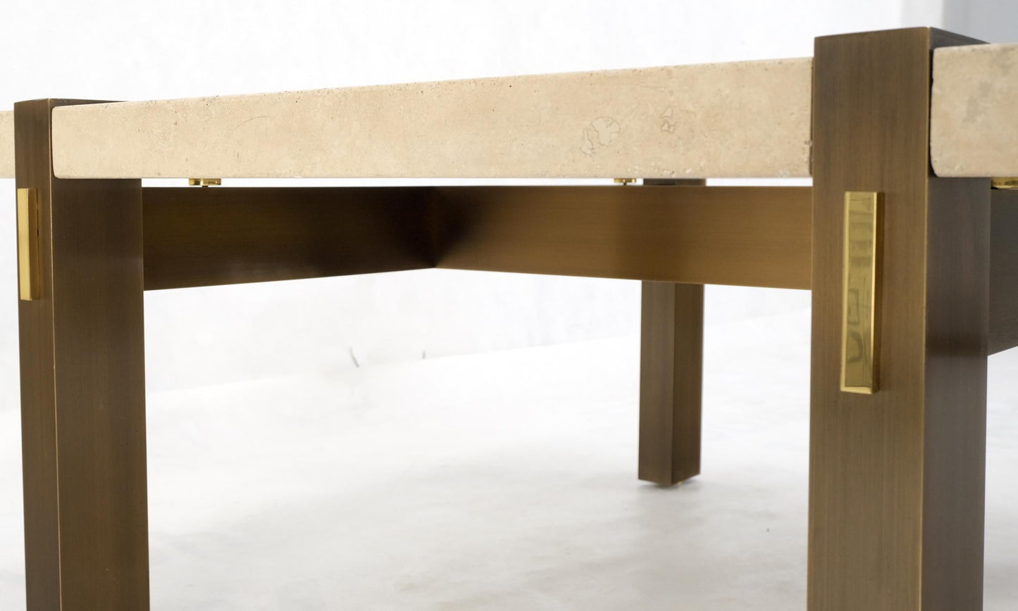 EstablishedLines Solid Bronze Base Thick Square Solid Travertine Top Coffee Center Table Mint!