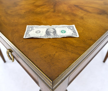 EstablishedLines Baker Burl Walnut Square Brass Gallery Top Drawer Side Lamp Table Night Stand