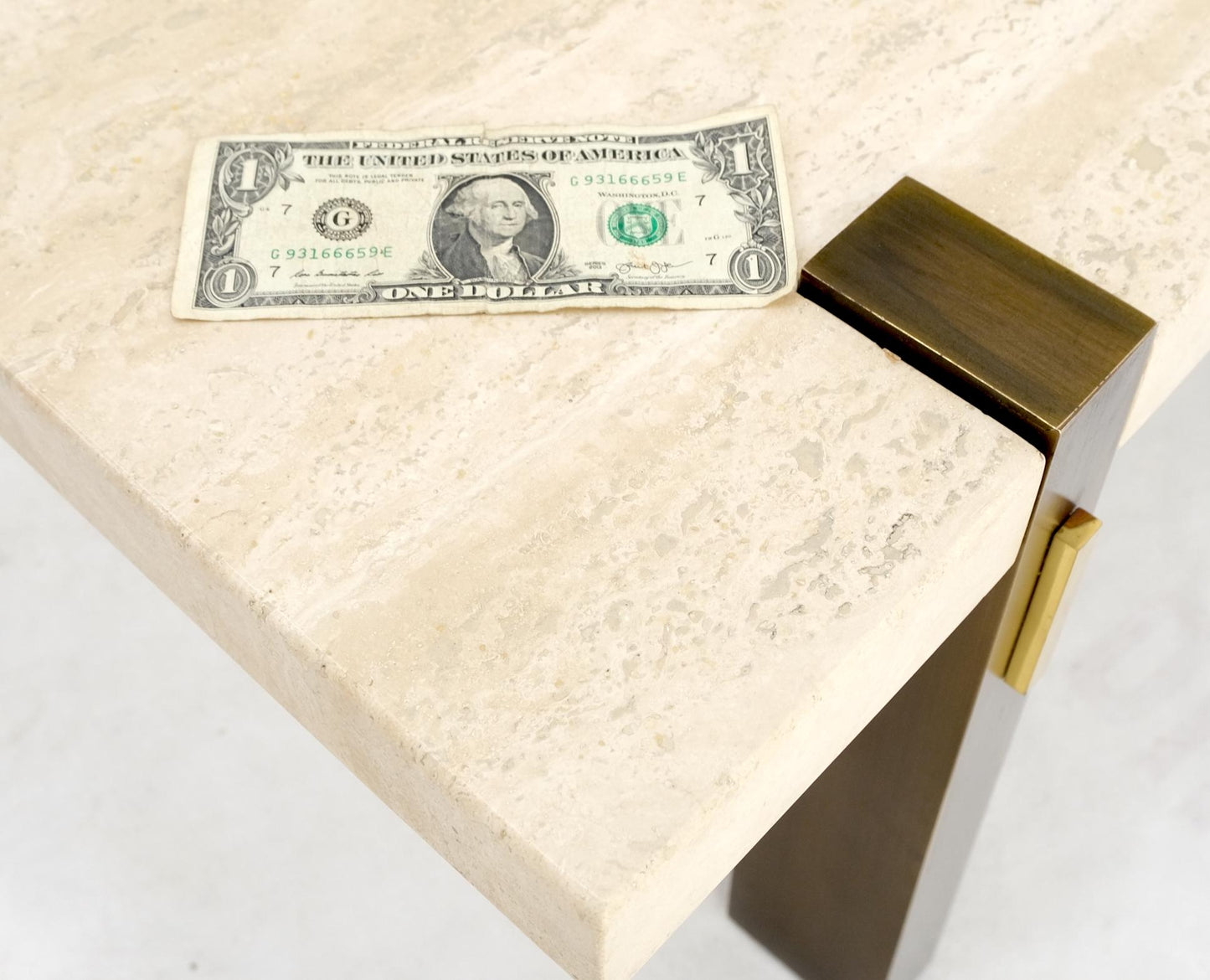 EstablishedLines Solid Bronze Base Thick Square Solid Travertine Top Coffee Center Table Mint!