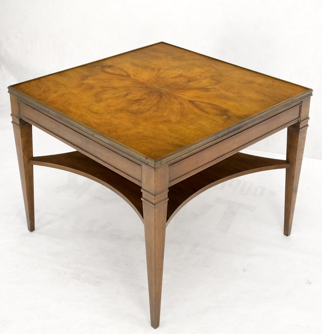 EstablishedLines Baker Burl Walnut Square Brass Gallery Top Drawer Side Lamp Table Night Stand