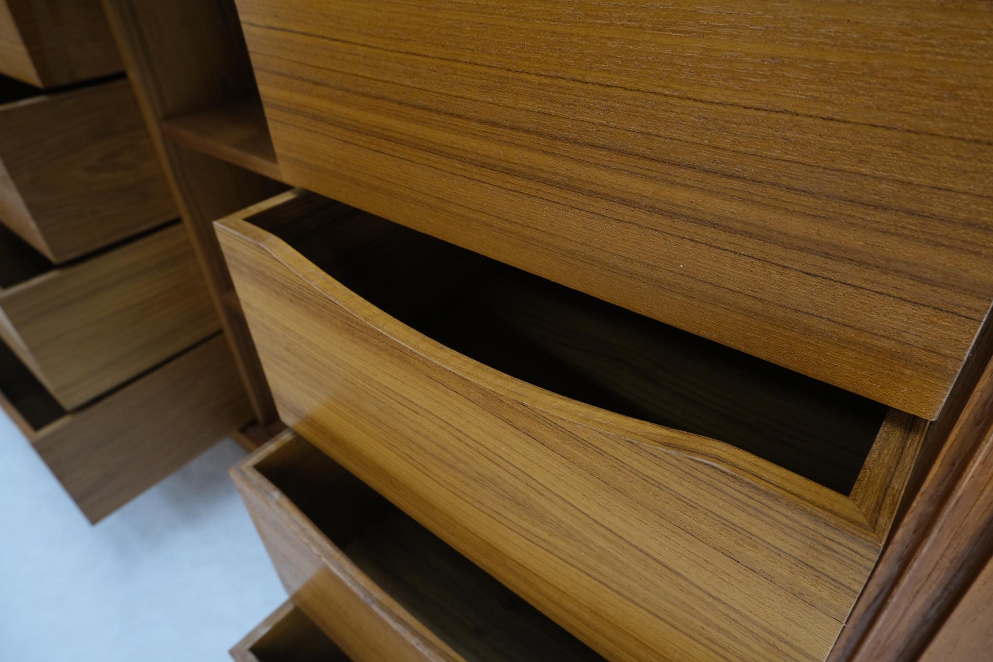 EstablishedLines Tambour Doors 12 Deep Drawers 3 Shelves Danish Teak Mid-Century Modern Credenza