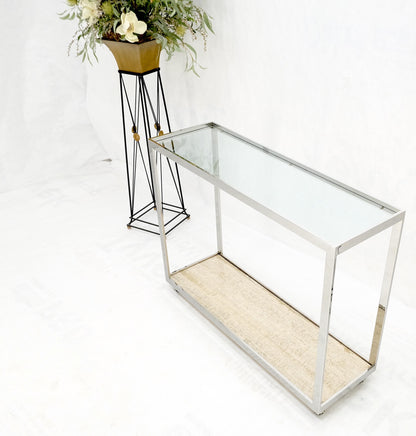 EstablishedLines Polished Stainless Steel Glass Top Travertine Bottom Rectangle Console Table