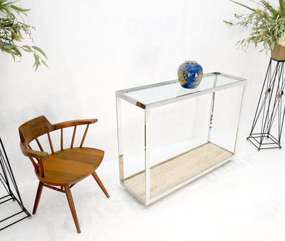 EstablishedLines Polished Stainless Steel Glass Top Travertine Bottom Rectangle Console Table