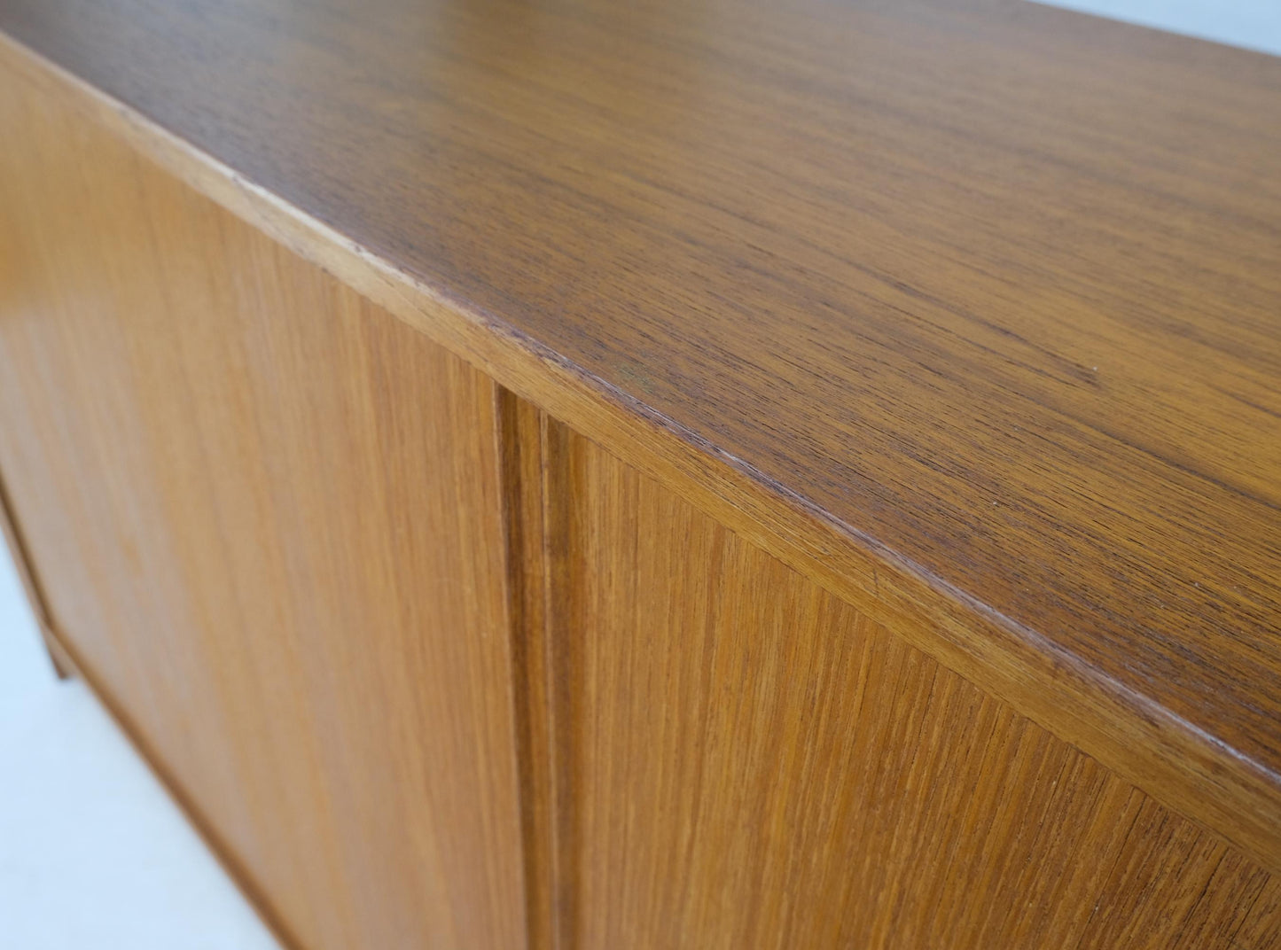 EstablishedLines Tambour Doors 12 Deep Drawers 3 Shelves Danish Teak Mid-Century Modern Credenza