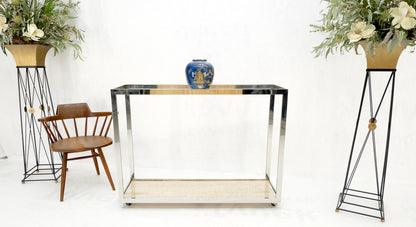EstablishedLines Polished Stainless Steel Glass Top Travertine Bottom Rectangle Console Table