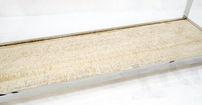 EstablishedLines Polished Stainless Steel Glass Top Travertine Bottom Rectangle Console Table