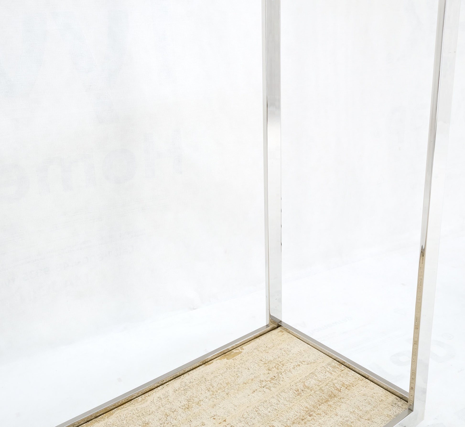 EstablishedLines Polished Stainless Steel Glass Top Travertine Bottom Rectangle Console Table