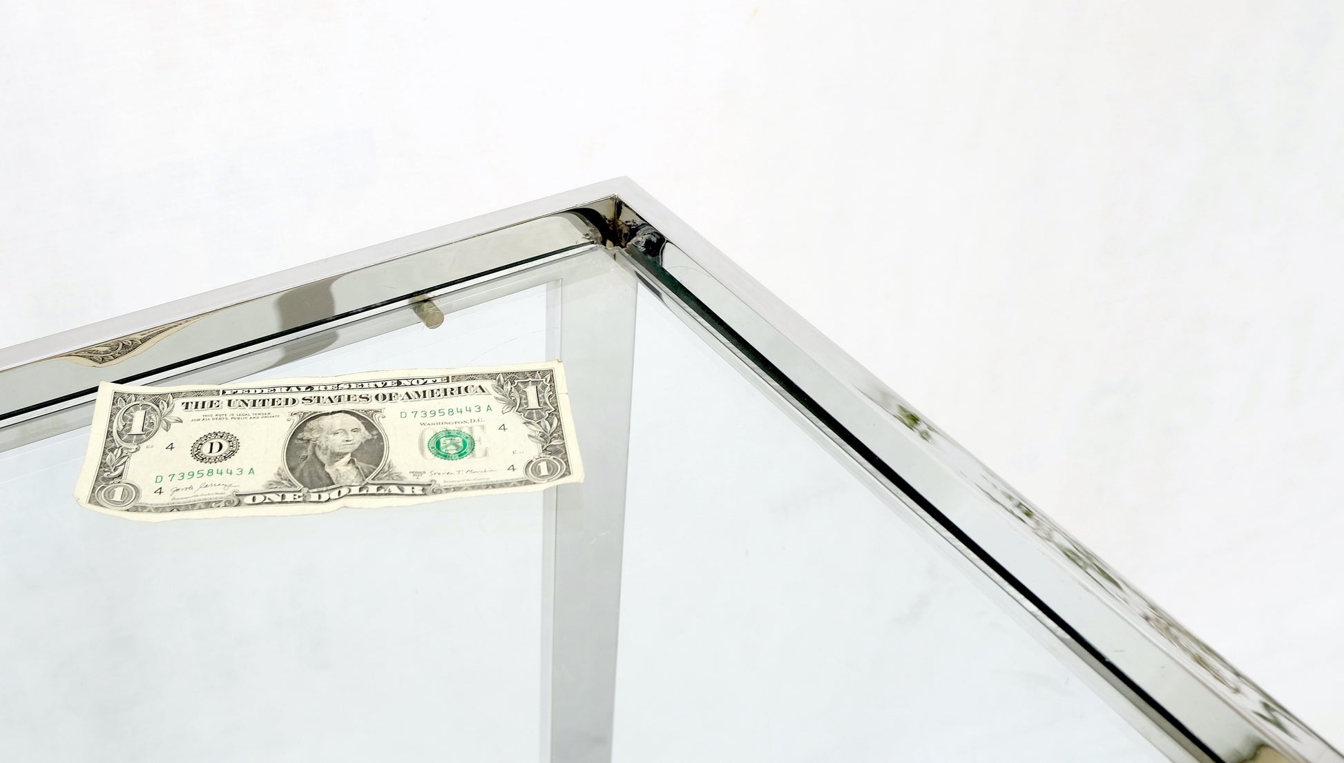 EstablishedLines Polished Stainless Steel Glass Top Travertine Bottom Rectangle Console Table