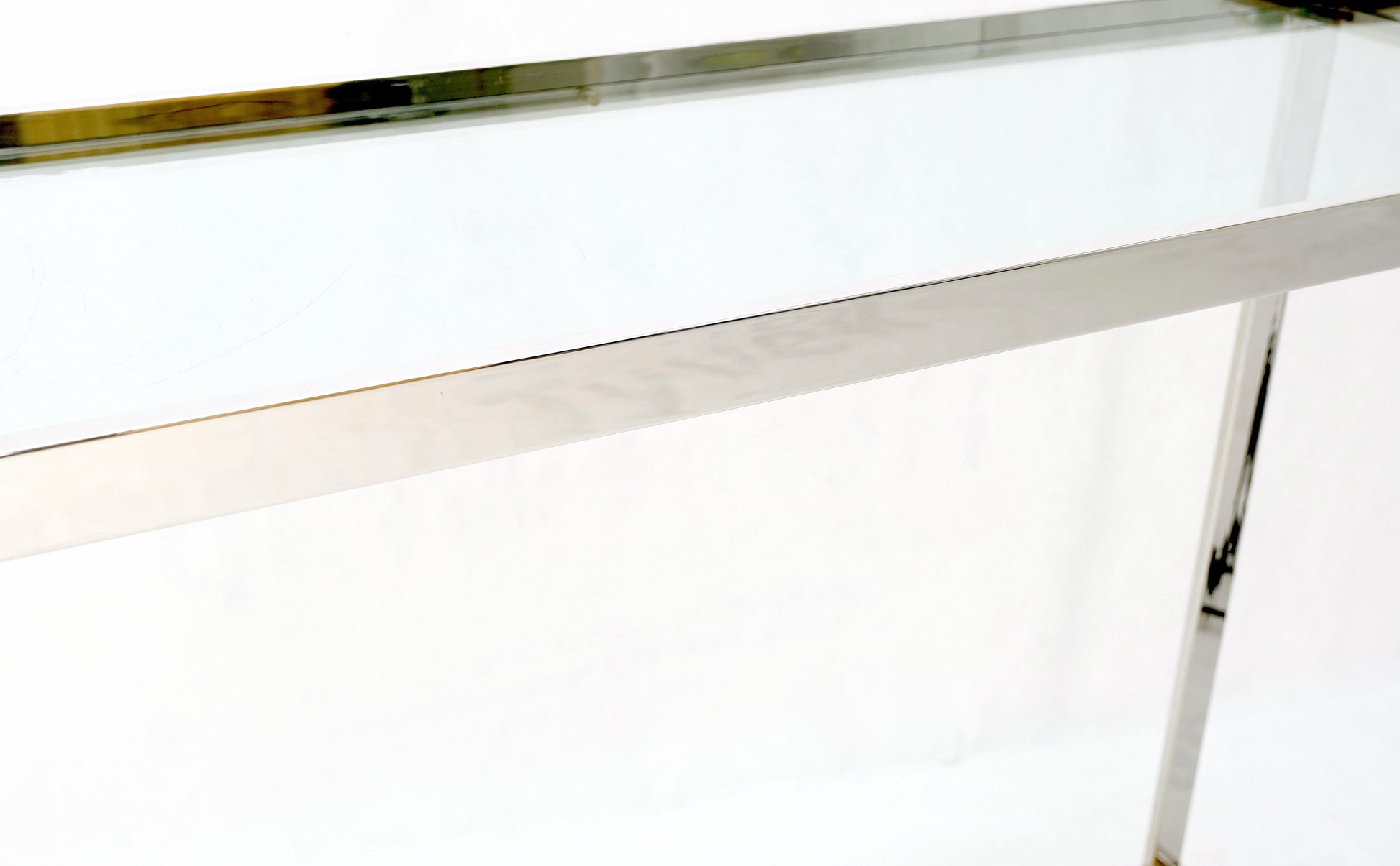 EstablishedLines Polished Stainless Steel Glass Top Travertine Bottom Rectangle Console Table