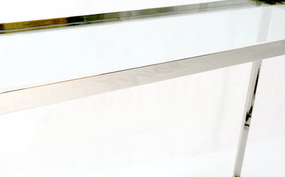 EstablishedLines Polished Stainless Steel Glass Top Travertine Bottom Rectangle Console Table