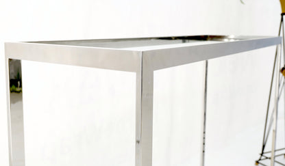 EstablishedLines Polished Stainless Steel Glass Top Travertine Bottom Rectangle Console Table