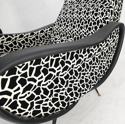 EstablishedLines Pair Black & White Pattern Fabric Italian Mid Century Modern Lounge Chairs Mint