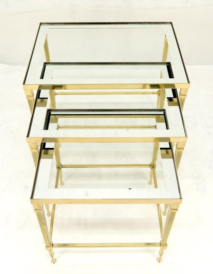 EstablishedLines Fine Polished Brass Glass Mirrored Frames Tops Nesting Side Tables Stands Redone