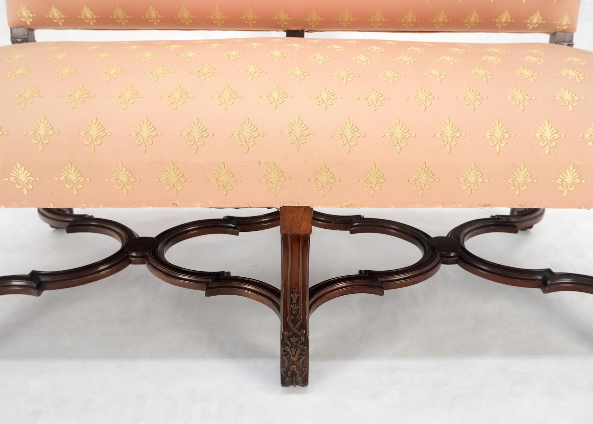 EstablishedLines French Regency Carved Mahogany X Shape Stretcher Upholstered Loveseat Near MINT!