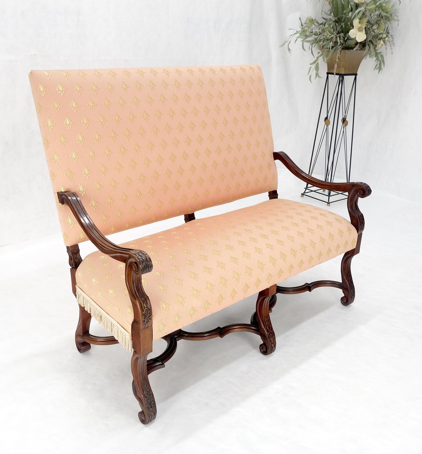 EstablishedLines French Regency Carved Mahogany X Shape Stretcher Upholstered Loveseat Near MINT!