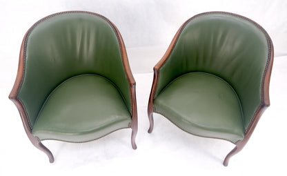 EstablishedLines Pair Very Fine Solid Mahogany Barrel Back Leather Leather Upholstery Armchairs