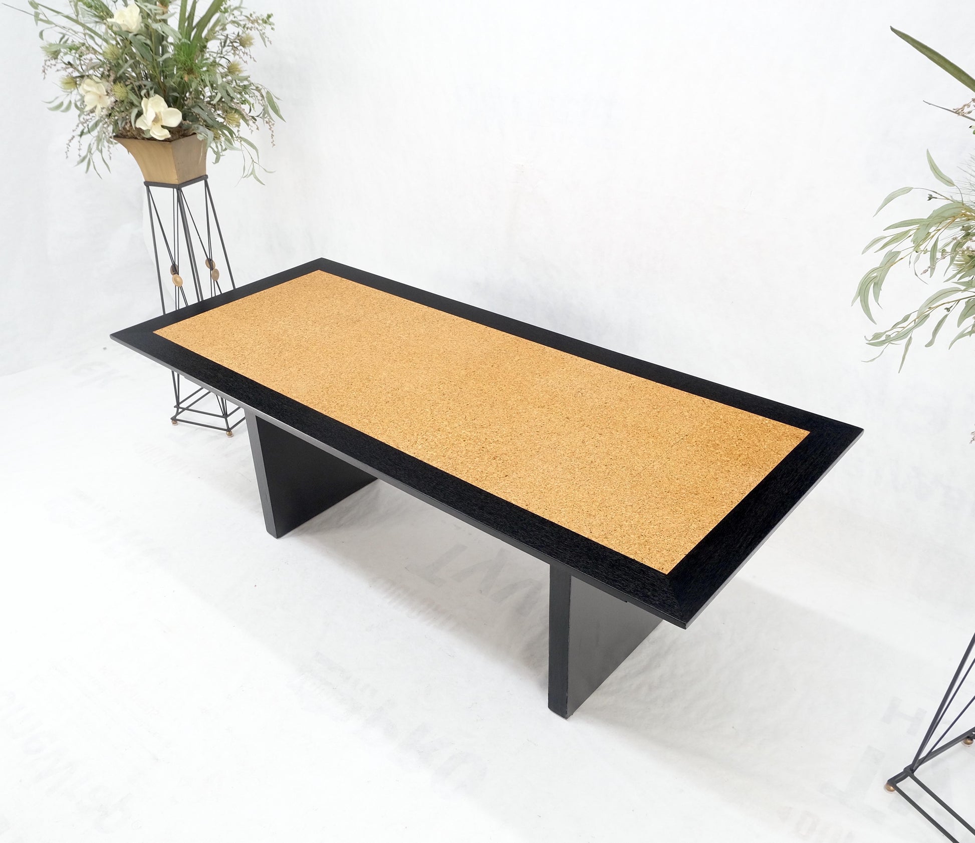 EstablishedLines Ebonized Black Lacquer Mahogany Floating Cork Top Dining Writing Library Table
