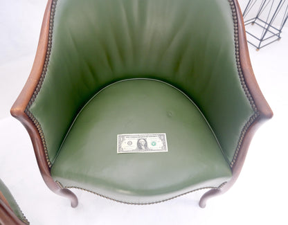 EstablishedLines Pair Very Fine Solid Mahogany Barrel Back Leather Leather Upholstery Armchairs